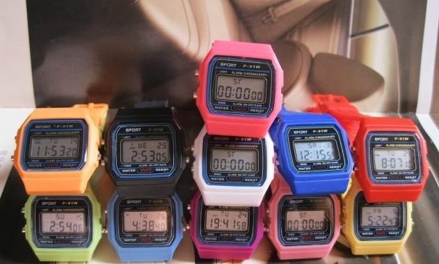 Classic Sport watches Men Women Child F-91W Sport watches f91 13color thin multicolour LED watch alarm clock 12pcs/lot T88