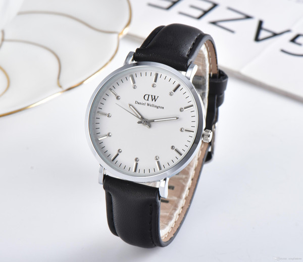 New DW diamond dial simple refined men's and women's quartz watch DW leather watchband watch Free shipping
