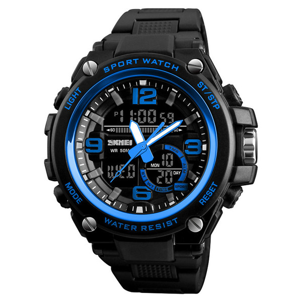 SKMEI Men Big Dail Dual Display Quartz LED Watch Fashion Waterproof Clock Relogio Masculino Outdoor Sports Wholesale Watches 1340