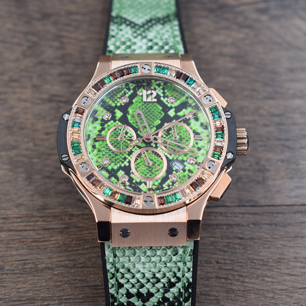 luxury chronograph watch Lady fashion quartz watches Snakeskin Watch Rubber belt Sports style Multi-function Diamond H B wristwatch