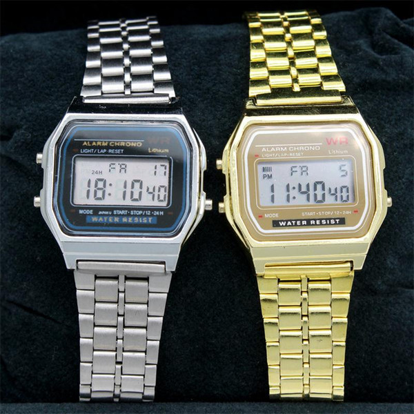 Stainless Steel Sports Watches Multifunction LED Digital Wristwatch Luxury F-91W Watches suit unisex men women 2 colors