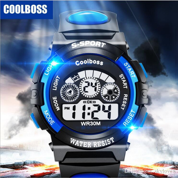 Coolboss multifunction children's electronic watches 7 color Luminous alarm clock calendar time unisex sports watches child best gift