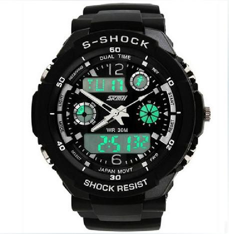 Free shipping men military watch sports watches 2 time zone digital quartz Chronograph jelly silicone swim dive watch