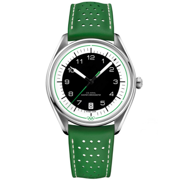 Hippocampus mens watch green leather strap steel case automatic mechanical movement automatic watch luxury mens watches with watch box A37-1