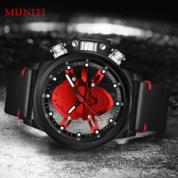 Men's Watches Punk 3D Hollow Skull Sport Watch Quartz MUNITI Mens Watches Top Brand Luxury Waterproof Relogio Sports Skull Watch Y1892107
