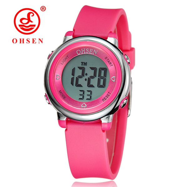 2017 Hot Sale NEW OHSEN Brand Digital LCD Kids Girls Fashion Wristwatch Cute Pink Rubber Strap 5ATM Waterproof Children Watches Rologio Gift