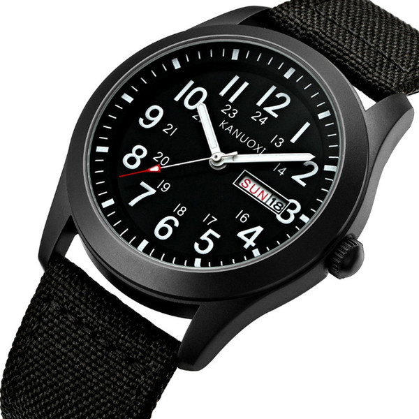 Hot top luxury watch classic military style canvas nylon strap sports watch display calendar week quartz waterproof for women and mens watch
