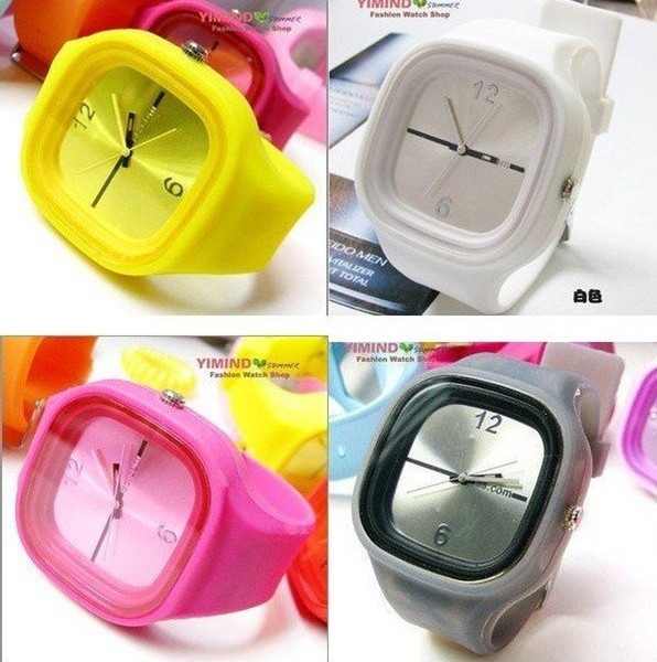 13colors DHL UPS Free Shipping high quality silicone square jelly watch Silicone Quartz sport Wrist Watch 13colours With ss.com