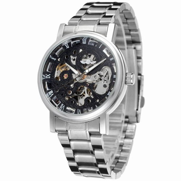 Rough luminous waterproof hollowed out automatic mechanical men's watch Roman scale stainless steel gear clock cool gift