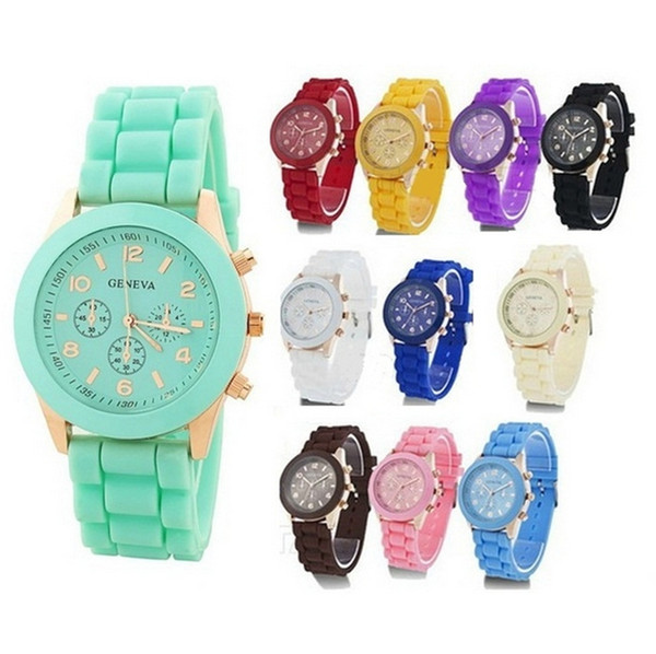 Luxury Mint Green Geneva watch New style Shadow geneva watch Rose Gold color rubber silicone candy unisex Geneva quartz watches
