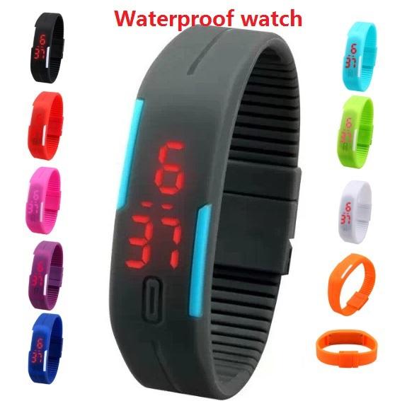 Hot !! 2015 waterproof The keys Touch square dial Digital Jelly Silicone Bracelet LED Sports Wrist Watch fashion Women Men Watch