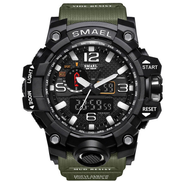 SMAEL Men's Sports Analog Quartz Watch Dual Time Display Waterproof Digital Watches with LED Backlight relogio Masculino Montre homme f Men