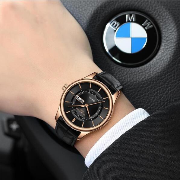 Men's watch business circular quartz waterproof belt watch mechanical fashion accessories watch