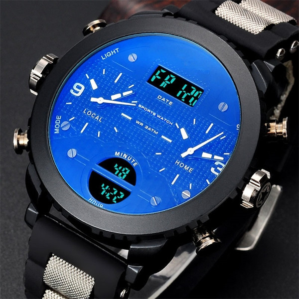 2019 Men Watches Military Sport Watches Brand 3 Time Zone Watches for Men LED Digital Wristwatches