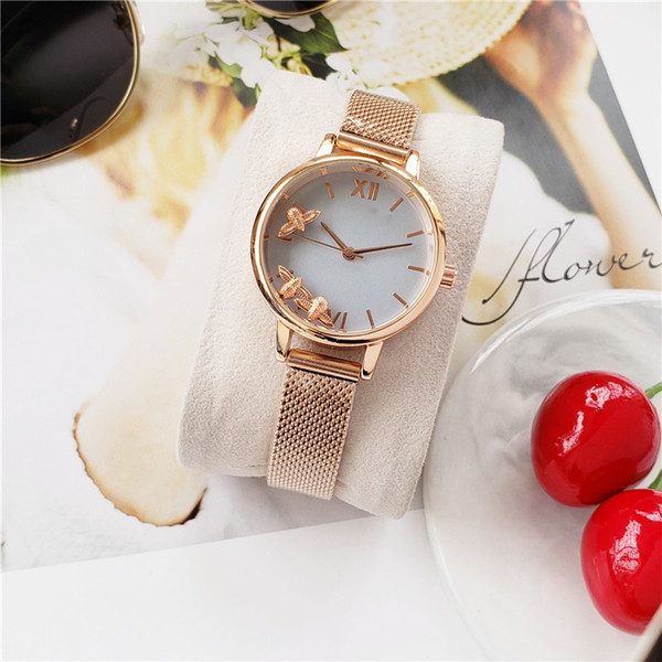 2019 OB Quartz Watch Butterfly Face Double-sided Glass Bees Move Watches Women Watch Luxury Quartz Watch Business Waterproof Wristwatch