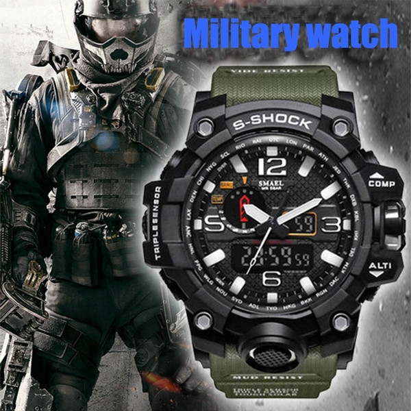 SMAEL Brand Fashion Men's Waterproof Sports Shock Analog Quartz Dual Display Watch Style Military Digital Led Watches Relogio Masculino