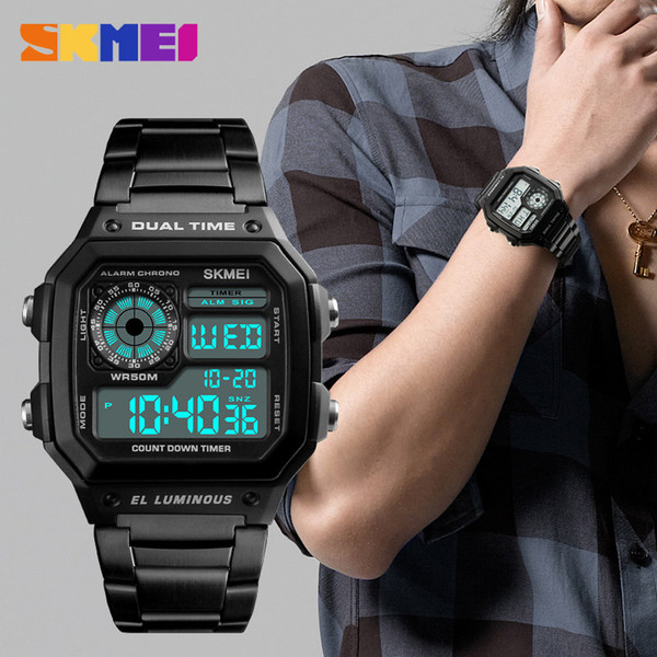 SKMEI Business Men Watches Waterproof Casual Watch Stainless Steel Digital Wristwatch Clock Relogio Masculino Erkek Kol Saati 1335