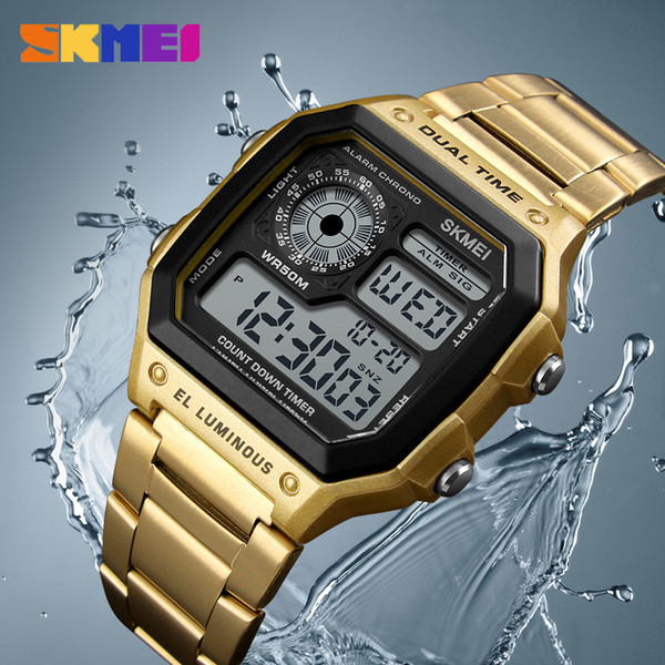 SKMEI Men Sports Watches Count Down Waterproof Watch Stainless Steel Fashion Digital Wristwatches Male Clock Relogio Masculino 1335