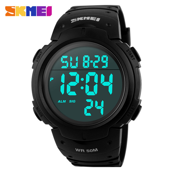 SKMEI Outdoor Sports Watches Men Running Big Dial Fashion Digital Wristwatches Chronograph PU Strap 50M Waterproof Watch 1068