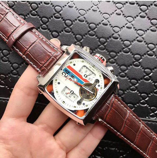 Fashion Man Leather Watch square Luxury Male Wristwatch with Date High Quality Imported Automatic Mechanical Movement Mens Watches