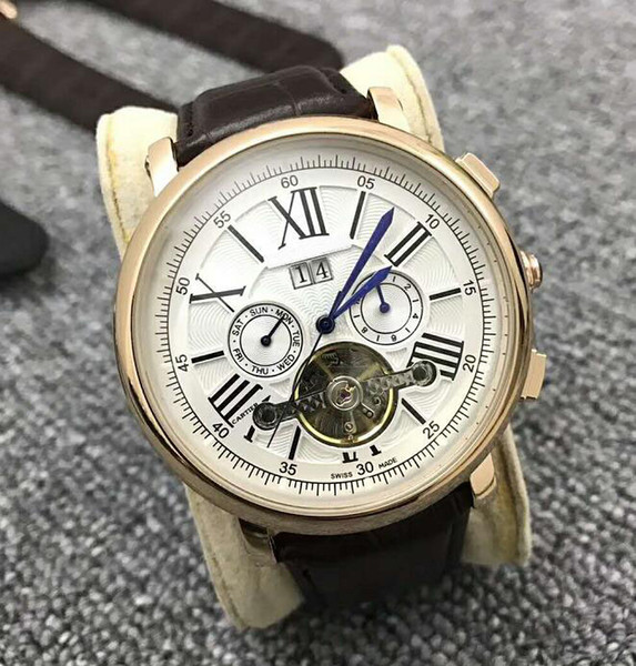 op selling best high quality 45mm chronograph luxury men AAA brand military leather Mechanical Automatic watch auto date men watch gifts