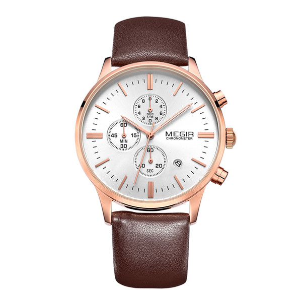 rose gold color stainless steel case japan quartz movement watch genuine leather strap luxury men watch