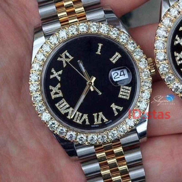 Luxury Gold President Stainless Iced Out Diamond Bezel Designer Mens Automatic Watch Day Date Wristwatches Watches