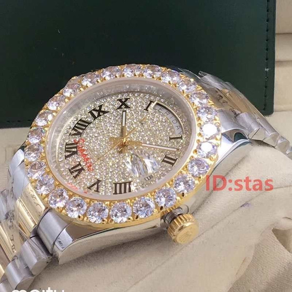 Gold Day Date President Automatic 2813 Big Diamond Iced Out Luxury Business Mens Designer Watches Men Watch Wristwatches