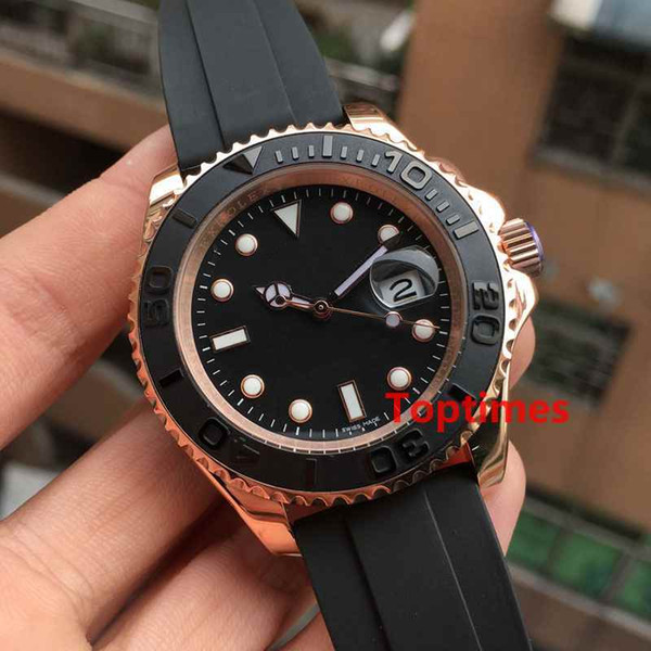 Rose Gold Rubber Oysterflex Bracelet Fashion Wristwatches 40mm Ceramic Bezel Mens Sports Luxury Watch Men Automatic Self-Wind Watches