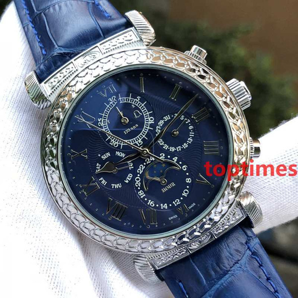 Luxury Womens Fashion Leather Mens SKY MOON Designer Men Engraving Case Wristwatch Automatic Geneva Watch Reloj Watches