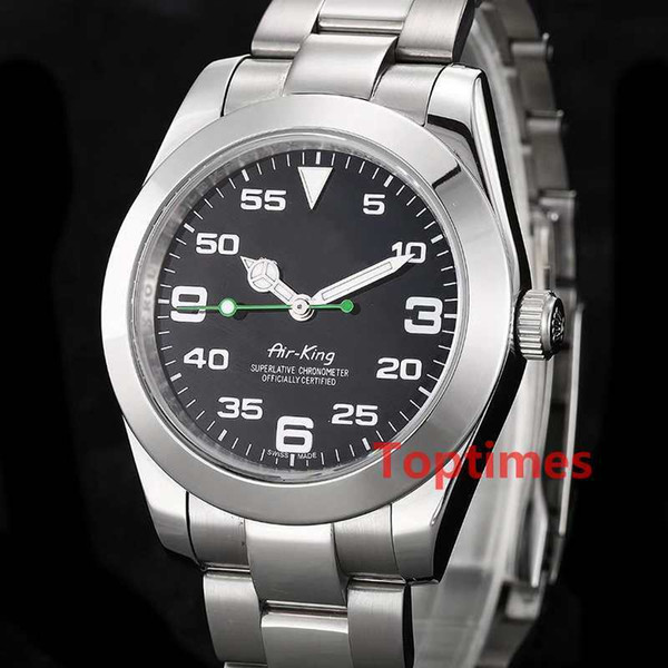 40mm Steel Black White Dial Mechanical Automatic Mens Watch Luxury AIR KING 116900 Men Fashion Watches Wristwatch Relógio de luxo