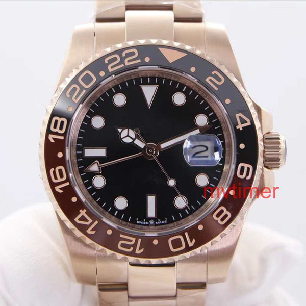 EVEROSE GOLD Luxury Sports Gmt Automatic Watch Black Mens Casual 126715 Reloj Master Ii Watches Designer Wristwatches