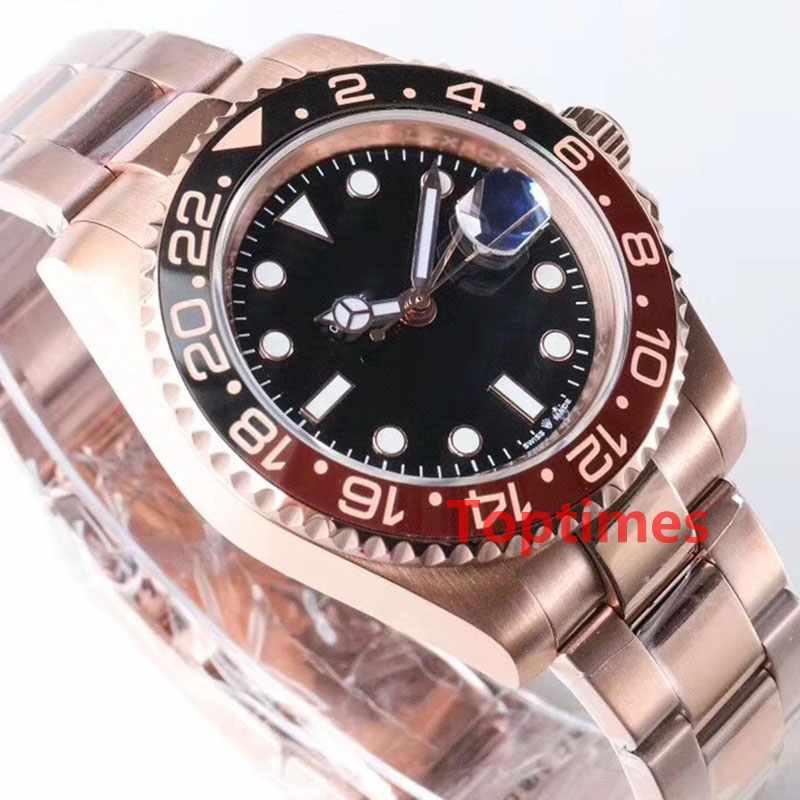 Luxury Wristwatch Water Resistant Basel Red Blue Stainless Steel Rose Gold Automatic Working GMT Mens Watch Reloj Watches Wristwatches