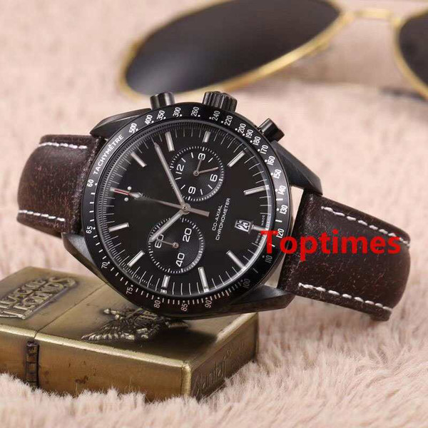 Men Watch Luxury Master MOONWATCH Black Coated Nylon Fabric Strap Foldover Clasp 44 MM Vintage Quartz Chronograph Speed Watches Wristwatch