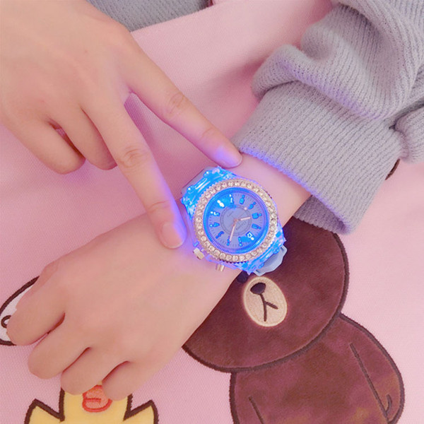 Led light Personality trends students lovers jellies woman men's watches light WristWatch Nice New Model Fashion Women Watch With Diamon