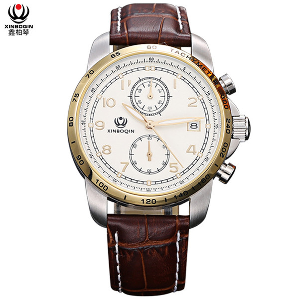 XINBOQIN Onlina Shopping Black Leather Business Watches for Men Stainless Steel Water Resistant Business Watch Custom Logo Wholesale