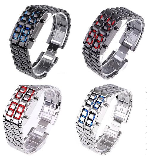 Wholesale 300pcs/lot Mix 4colors NEW Metal Lava Style LED Iron Samurai Watch Men Women styles fashion classic watches LL004