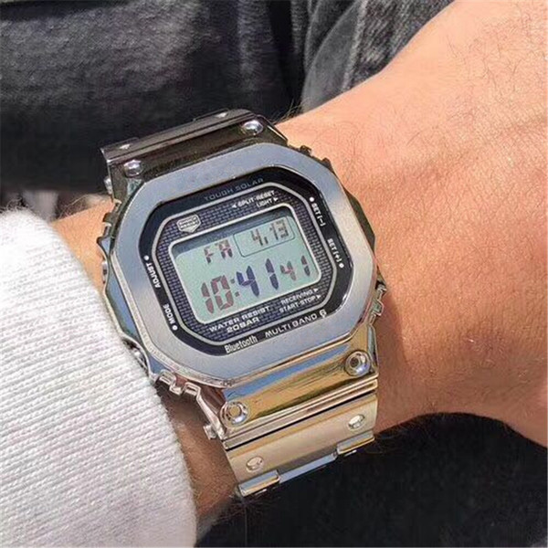 NEW Luxury men's steel belt wrist watches AAA Quantity G Style LED display Sport student watch shockproof Square dial silver strap watches