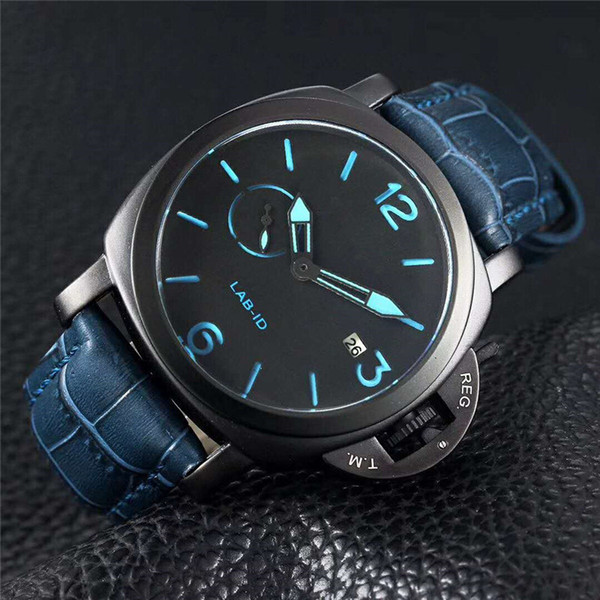 Brand Limited Edition 1950 PVD Black Carbon Fiber Case 00700 LAB-ID 700 Black Dial Quartz Mens Watch Leather Strap Luxury Gents Watches