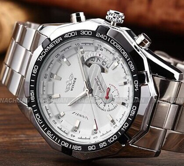 DISCOUNT! 2018 Fashion Brand Winner Stainless Steel Self Wind Automatic Mechanical Men Watch For Men sports Wristwatch