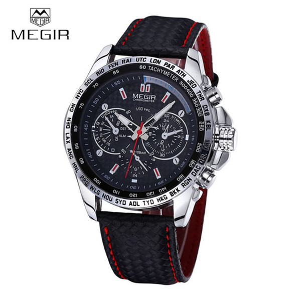 Wholesale- MEGIR Sports Brand Quartz Mens Watches Top Brand Luxury Quartz-watch Clock Leather Strap Male Wristwatch Relogio Masculino 2016