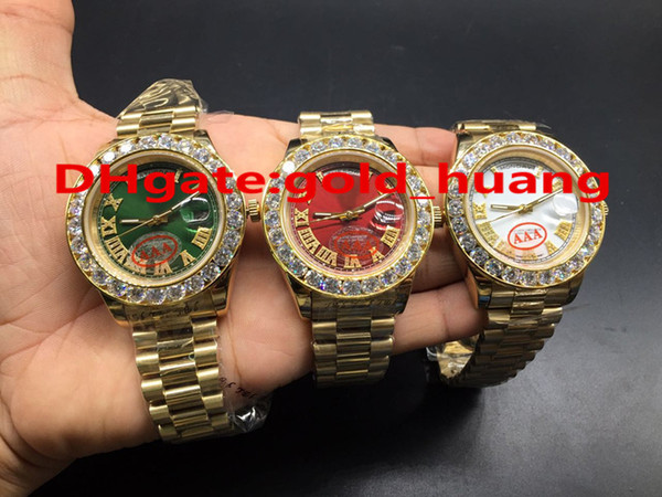 NEW Luxury 43mm Gold Big diamond Mechanical man watch (Red, green, white, blue, gold) dial Automatic Stainless steel men's watches