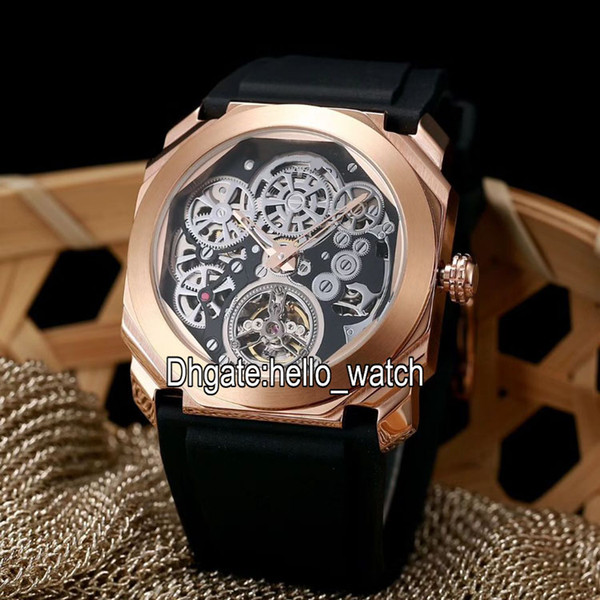 New 6 Style Octo Finissimo Tourbillon 102719 Skeleton Automatic Mens Watch Rose Gold Rubber Strap High Quality Gent New Watches