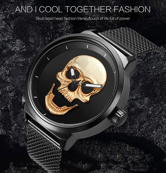 2019 AAA 3D Skull Men Watch Waterproof Sport Male Clock Top Brand BELBI Male Luxury Stainless Steel Dragon Quartz Wrist Mens Watches Black