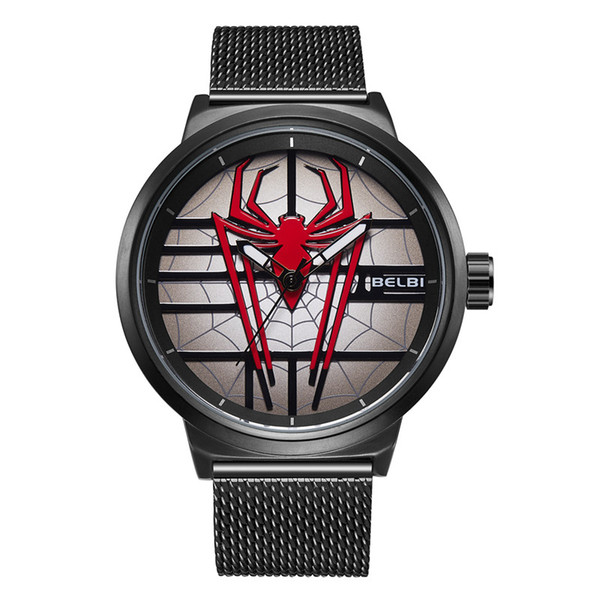 BELBI Brand Fashion 3D Spider Men's Wrist Watches Stainless Steel Band Quartz Business Watch Waterproof Male Clock AAA Fashion Wristwatches