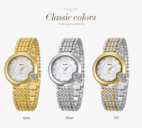 Fashion Watches BELBI Quartz Watch Casual Full Steel Dial Style Woman Crystal Diamond Style Watches Female Folding Buckle Gifts for Girls