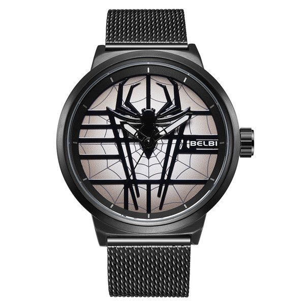 2019 AAA BELBI Brand Fashion 3D Spider Men's Wrist Watches Stainless Steel Band Quartz Business Watch Waterproof Male Clock AAA Fashion