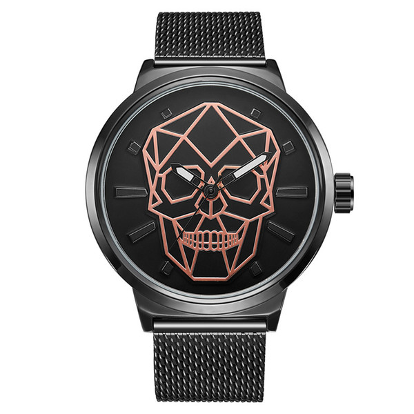 2019 AAA Stylish Men Skull Watch Punk 3D Pattern Gold Watches Men Rhinestone Stainless Steel Fashion Casual Male Clock Waterproof Wristwatch