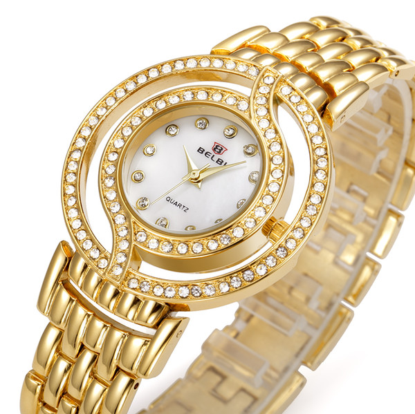 Inicio lujo Reloj de cuarzo Marca Relojes las mujeres Fashion Business Casual Reloj de pul Alta calidad Reloj de oro BELBI