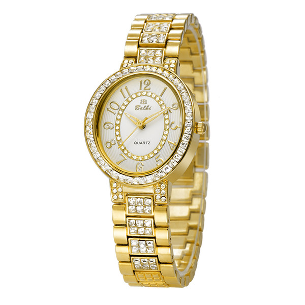 Montres FemmesNeuf de haute qualité faux diamant Montres en or pour dames Robe Et Luxe Argent De gros Pour BELBI 9170